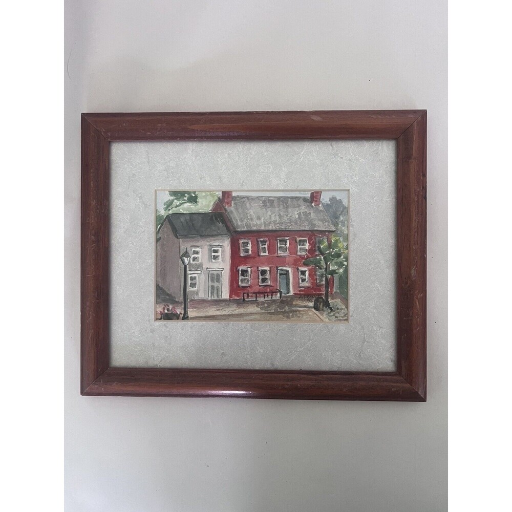 Watercolor Farmhouse Signed A France 96’ Lampost
